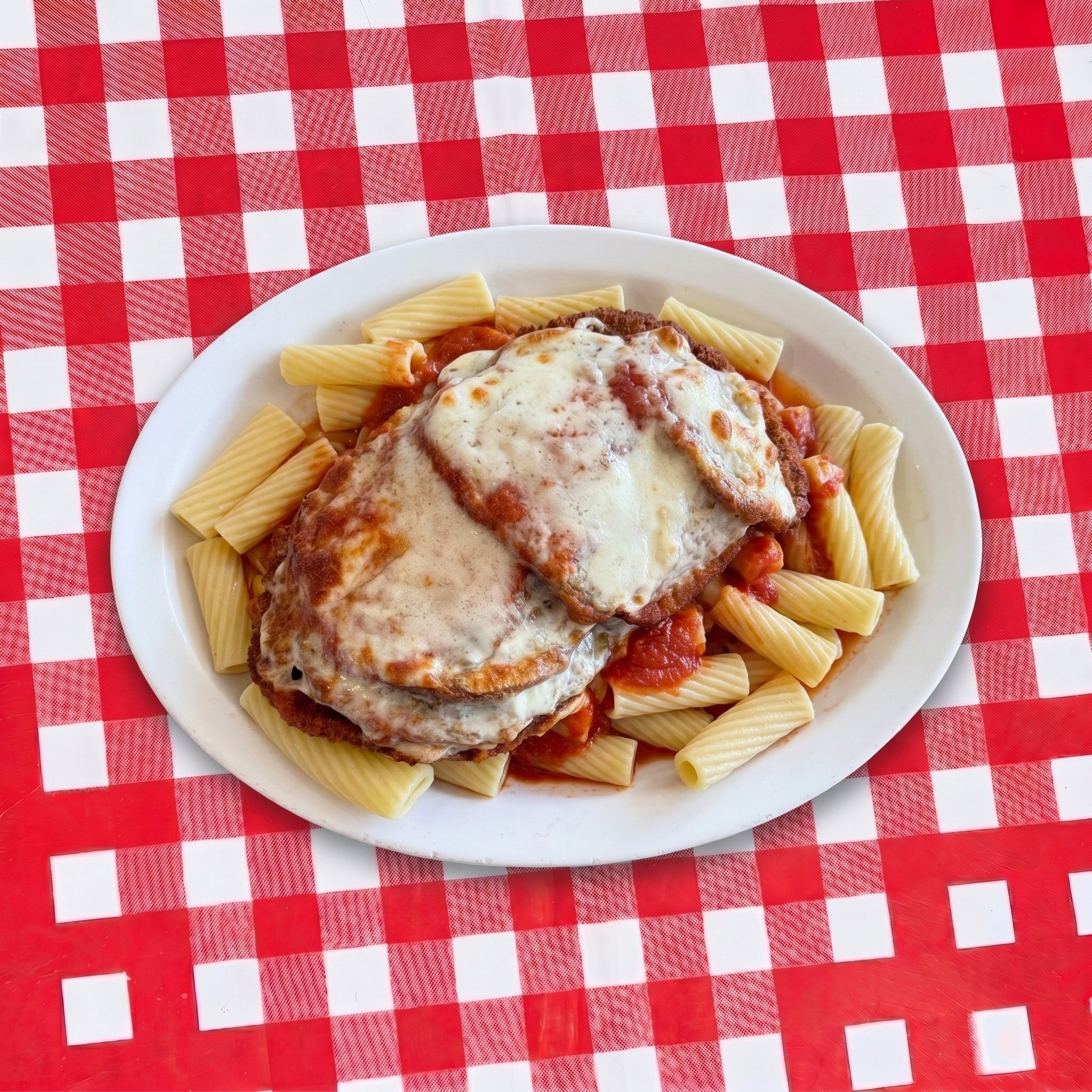 Eggplant Parmesan Dinner with Pasta.