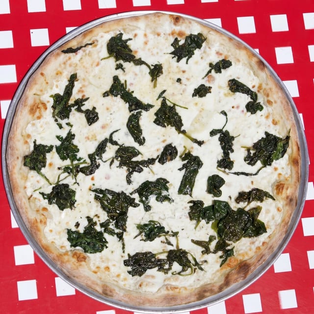 Fresh Spinach White Pizza.