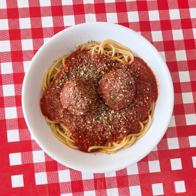 Rigatoni or Spaghetti with Meatballs.